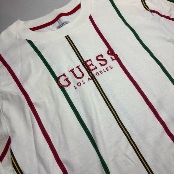 VTG 90s GUESS LA Embroidered Logo Striped Long Sleeve T-shirt Men's M  Retro - Picture 1 of 15